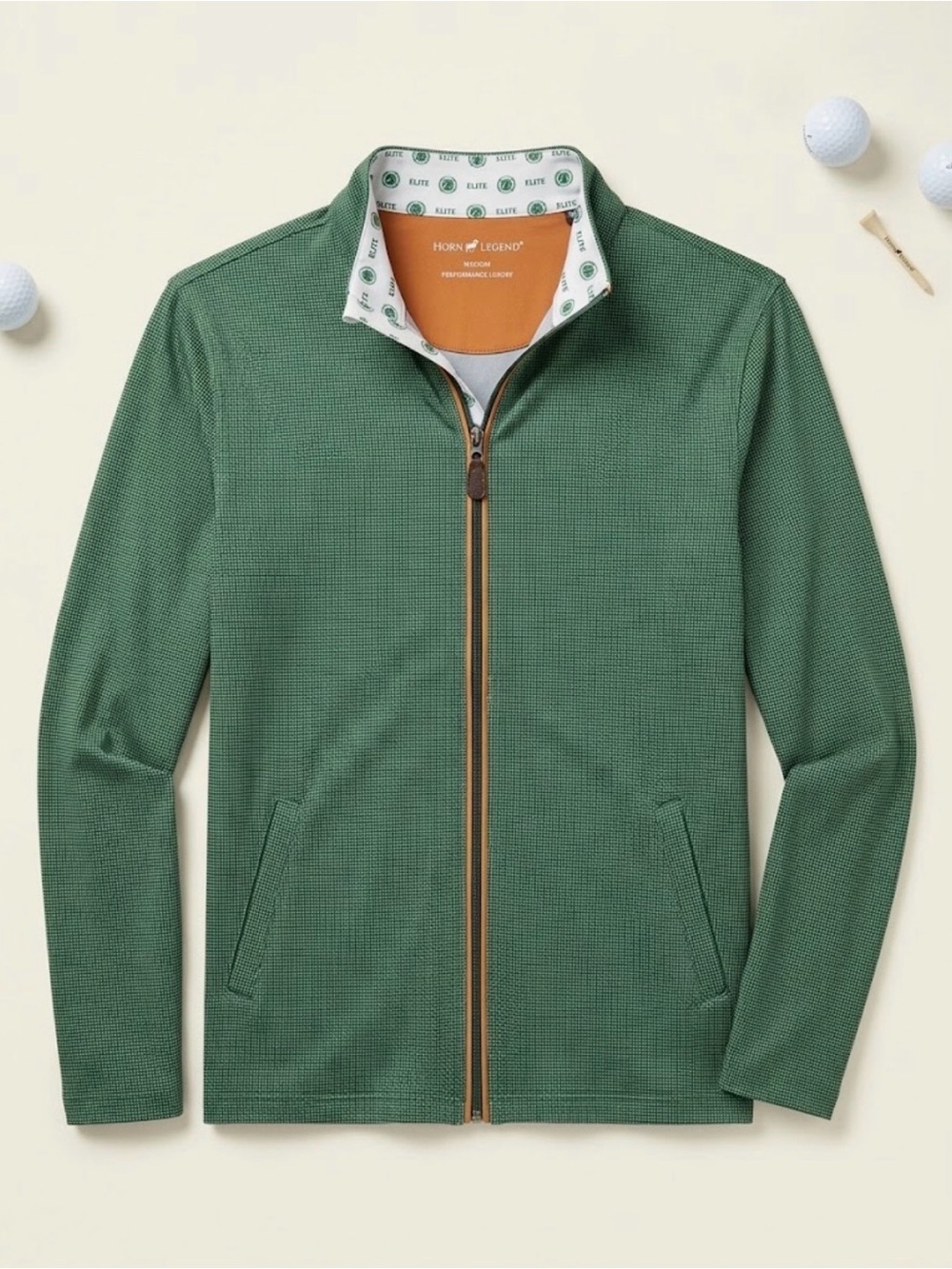 Horn Legend Performance Luxury Golf Jacket Full Zip Green Micro Houndstooth